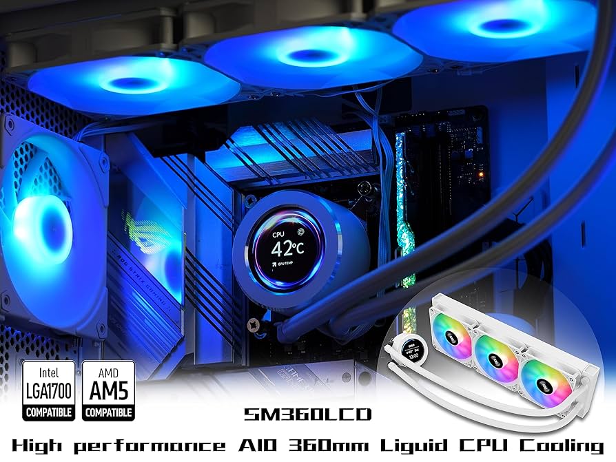 SAMA SM360 White 360mm AIO Liquid CPU Cooler – Adjustable